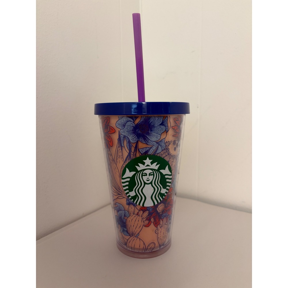 Starbucks Tumbler Unisex 16oz Orange Good Floral‎ Cactus Cold Cup SKU 11098981